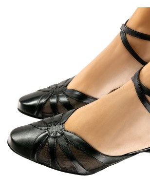 Linda55 - Chaussures de danse fermées en cuir noir et résille - Werner Kern