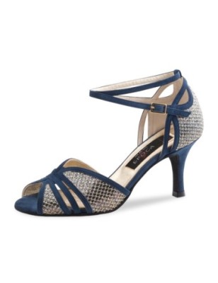 Donna - Chaussures de danse bleu nuit et broderie or - Nueva Epoca