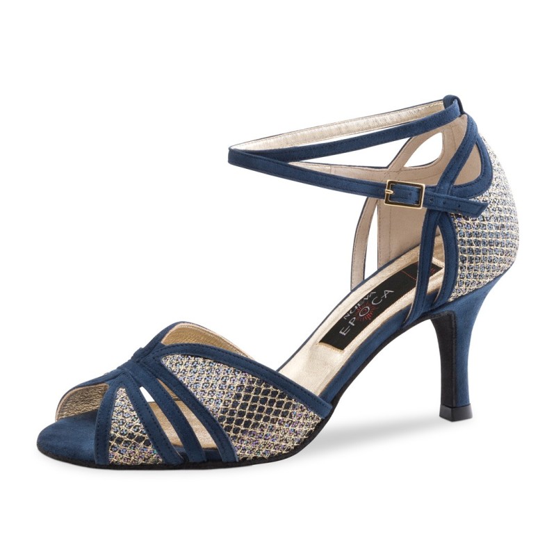 Donna - Chaussures de danse bleu nuit et broderie or - Nueva Epoca