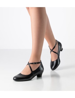 Stine - Chaussures de danse de salon femme en cuir noir avec double brides croisées - Werner Kern