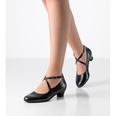 Stine - Chaussures de danse de salon femme en cuir noir avec double brides croisées - Werner Kern