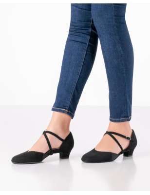 Ronja - Chaussures de danse de salon femme en nubuck noir avec double brides - Werner Kern