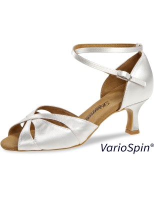 141-077-092-Y - Chaussures de danses latines en satin blanc, talon 5cm, Modèle VEGAN, semelle Variospin- Diamant