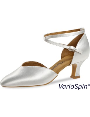 105-068-092-Y - Chaussures de danse fermées en V en satin blanc à talons 5cm, semelle Variospin, modèle VEGAN - Diamant