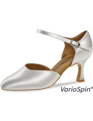 051-085-092-Y - Chaussures de danse en satin blanc pour mariage, talon évasé 6,5cm, VEGAN, semelle Variospin - Diamant