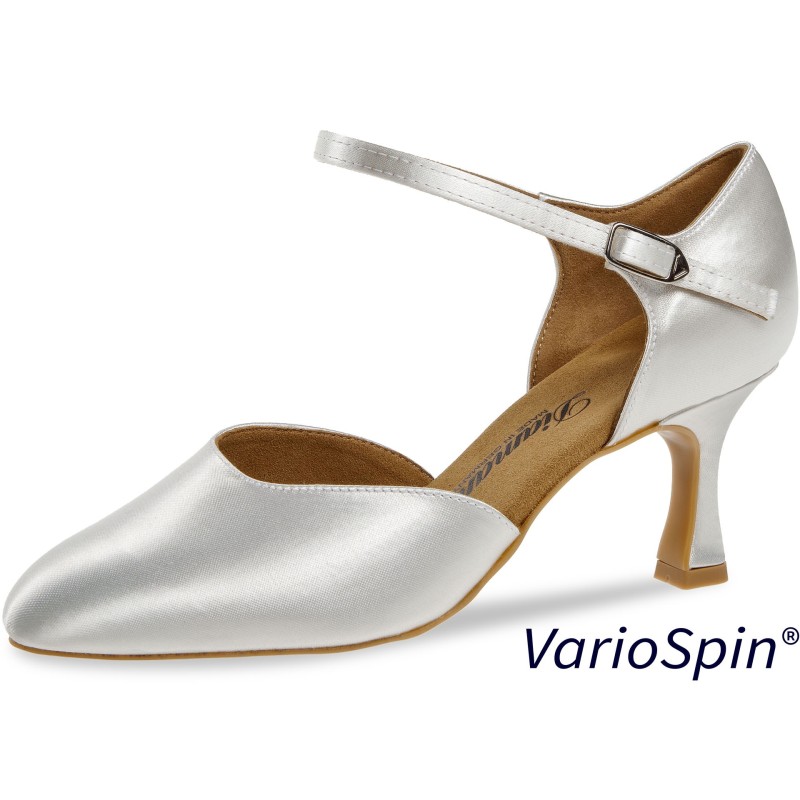 051-085-092-Y - Chaussures de danse en satin blanc pour mariage, talon évasé 6,5cm, VEGAN, semelle Variospin - Diamant
