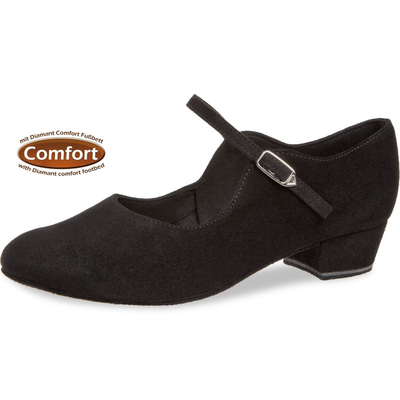 050-029-001 - Chaussures de danse en nubuck noir, semelle confort, talon 4,5cm - Diamant