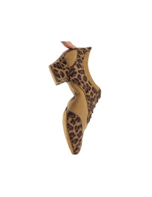 188-234-609 - Chaussure de danse bi-semelle pour femme talon 3,7 cm en toile imprimée léopard - Diamant