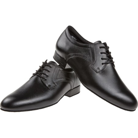 085-075-028 - Chaussures de danse en cuir noir à laçage 4 trous, talons 2cm - Diamant