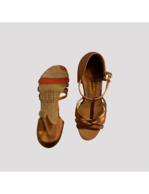 RD2002 Marie - chaussures danse latine bronze semelle grip rouge talon 7,5cm - Real Dance