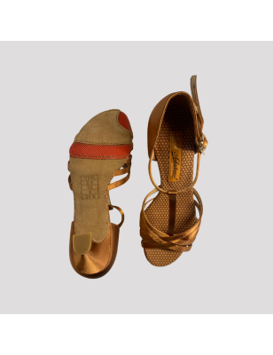 RD2002 Alice - chaussures danse latine enfant bronze semelle grip rouge talon 5cm - Real Dance