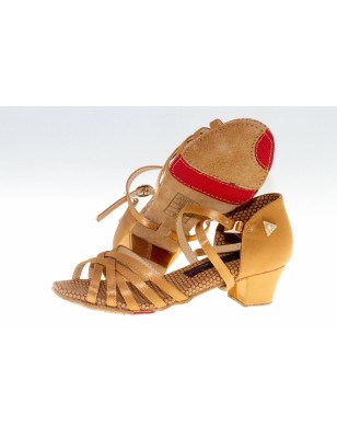 RD7000 Lilly - chaussures danse latine enfant bronze semelle grip rouge talon 2,8cm - Real Dance