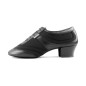 PD013 Leather - Chaussures pour homme noire cuir mat et néoprène à talon cubain de 4,5 cm - PortDance