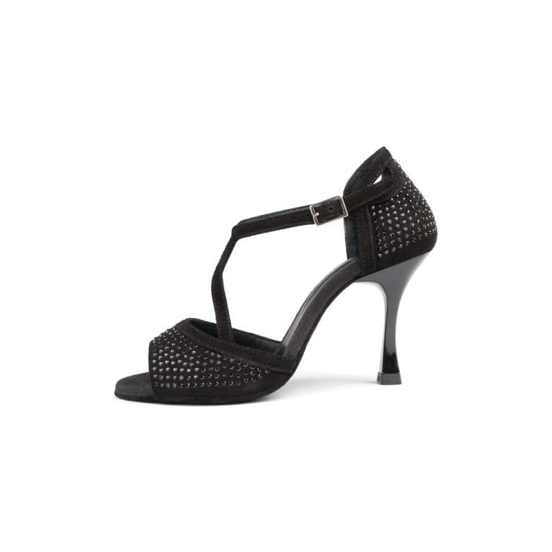 PD507 - Chaussures en nubuck noire strass noires pour femme - PortDance