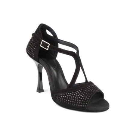 PD507 - Chaussures en nubuck noire strass noires pour femme - PortDance