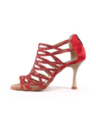 PD803 - Chaussures rouges pour femme avec multiples lanières brillantes - Portdance