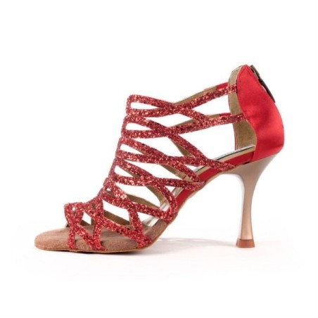 PD803 - Chaussures rouges pour femme avec multiples lanières brillantes - Portdance