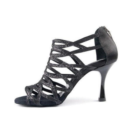 PD803 - Chaussures noires pour femme avec multiples lanières brillantes - Portdance